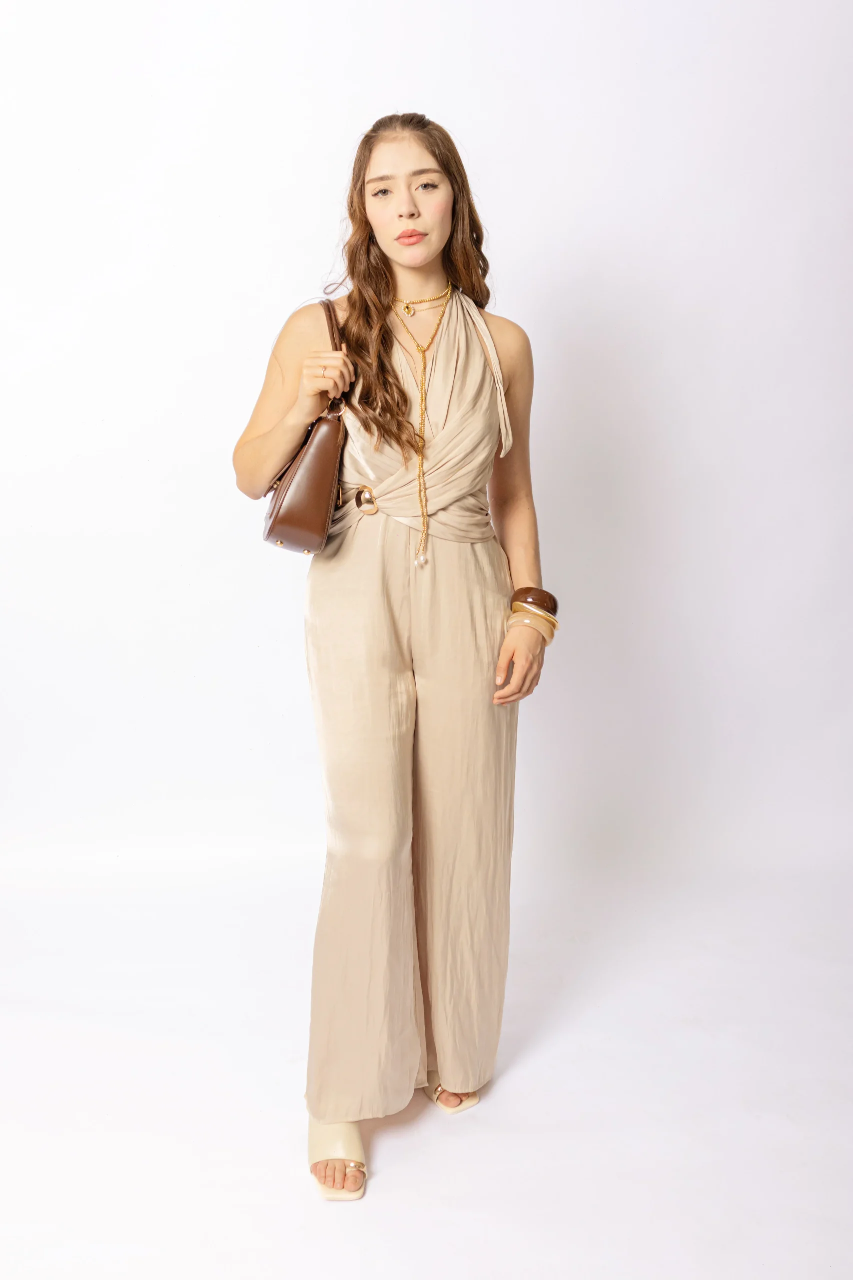 JUMSUIT BEIGE ESCOTE HALTER